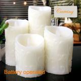4pcs/lot  dia 8 cm CARVING Battery Operated LED Candle with Long Lasting Bright Light Flameless LED Candle Set with Hight Quality, Church Home Decor Lighting and Wedding Decoration, Item Code:8CCDWWBA